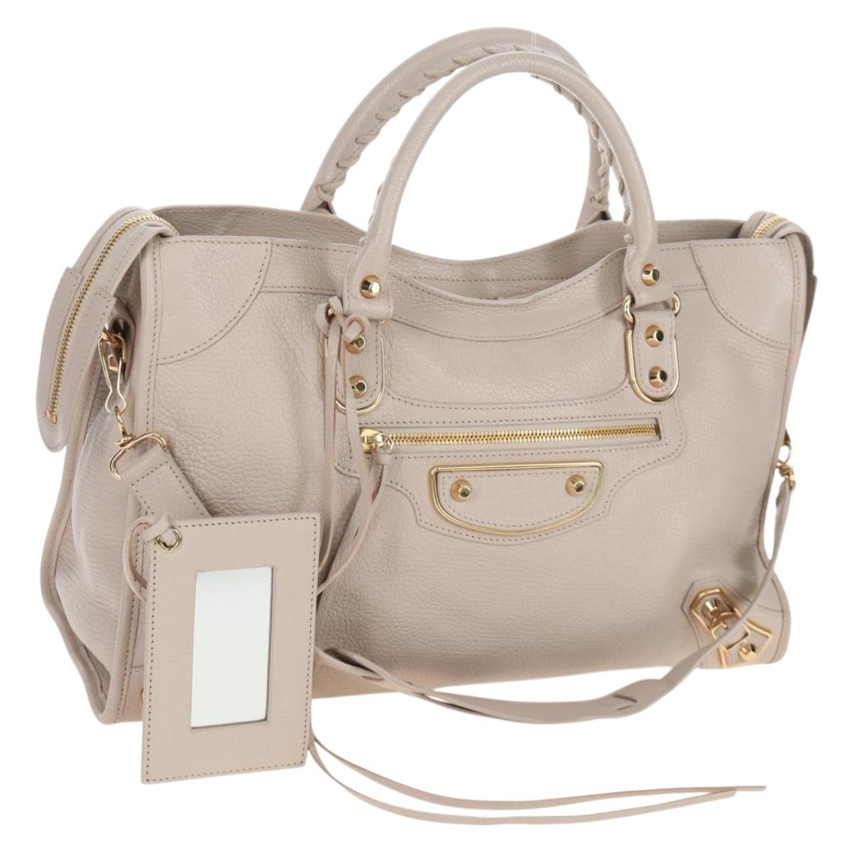 BALENCIAGA Metallic Edge City Hand Bag Leather 2way Beige 390154 Auth yk20959SAM