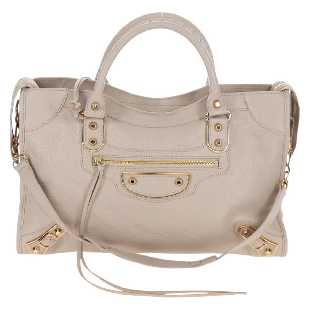 BALENCIAGA Metallic Edge City Hand Bag Leather 2way Beige 390154 Auth yk20959SAM