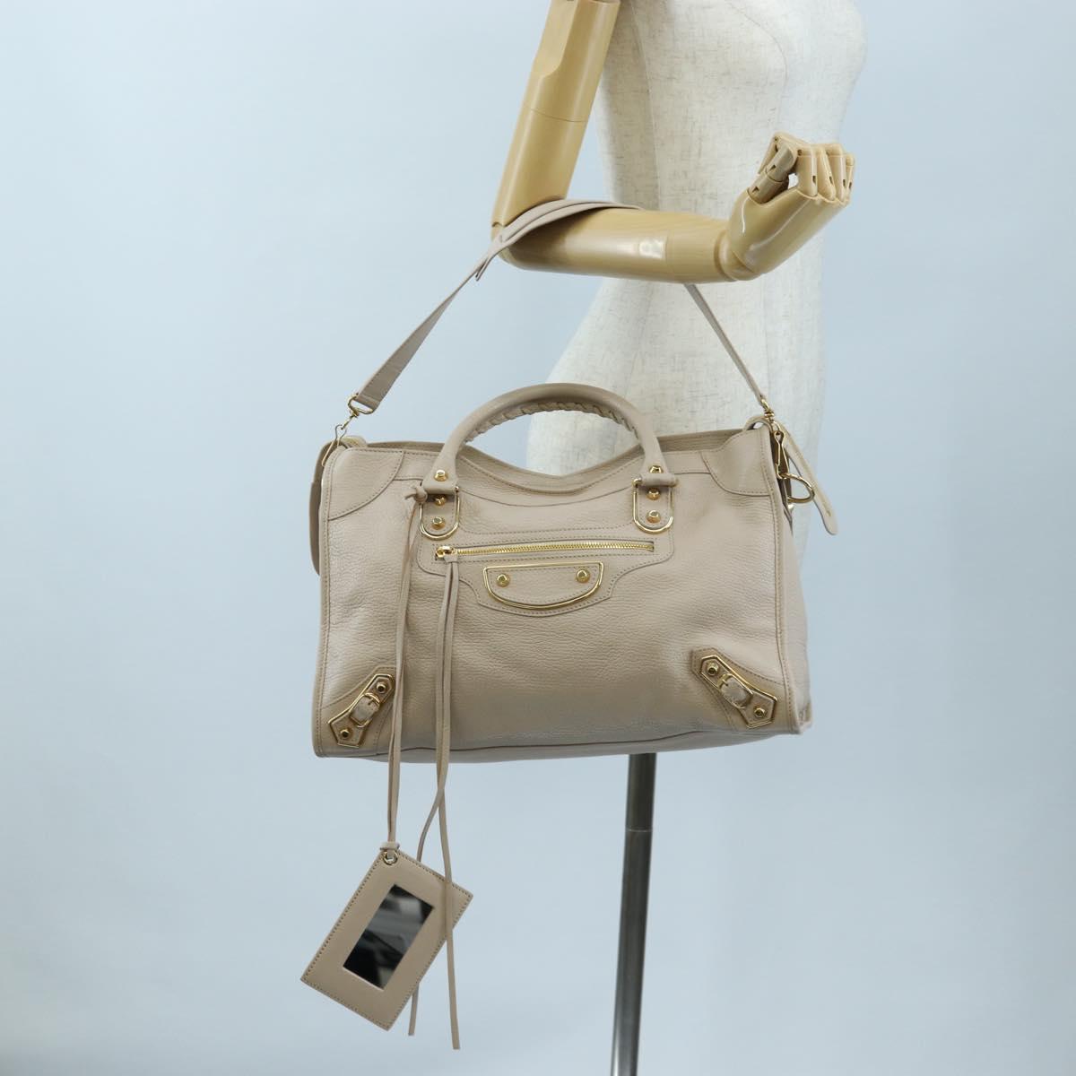 BALENCIAGA Metallic Edge City Hand Bag Leather 2way Beige 390154 Auth yk20959SAM