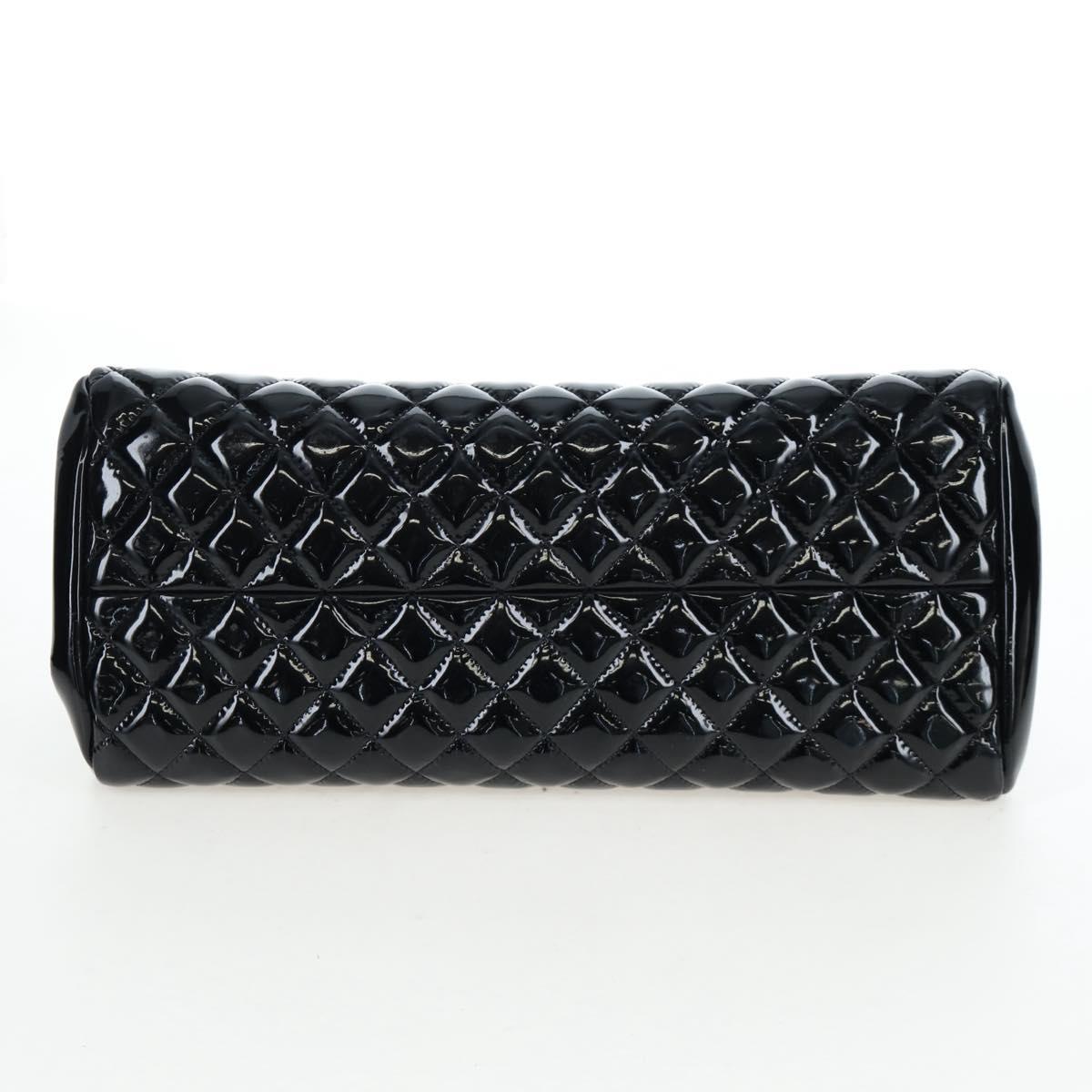 CHANEL Matelasse Mademoiselle Bowling Bag Patent Black Silver CC Auth yk20960V