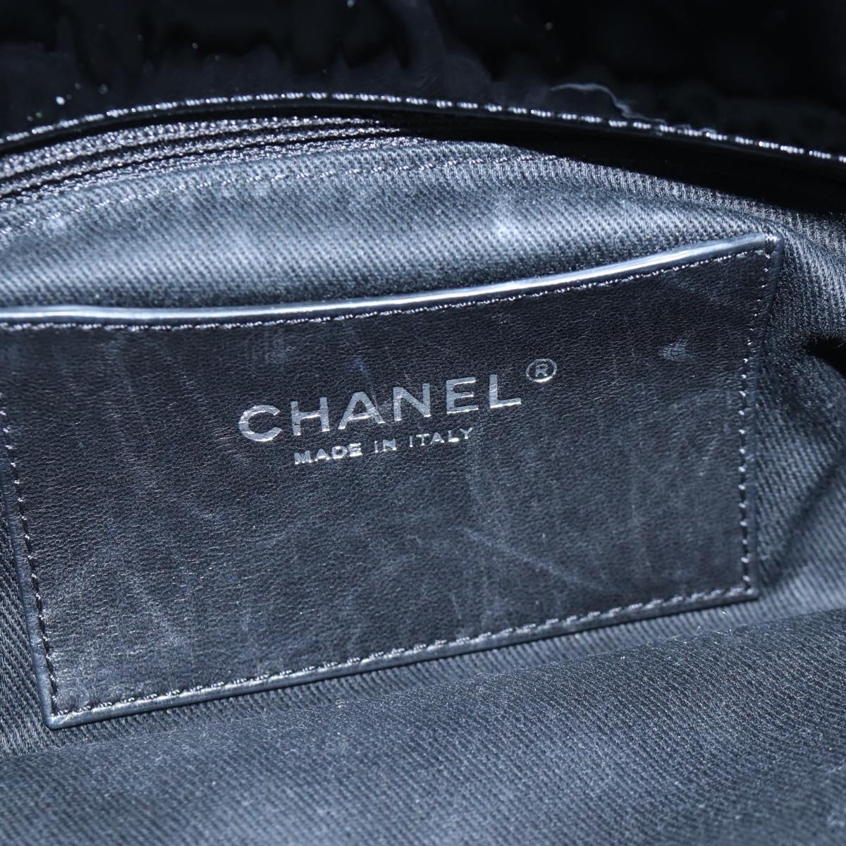 CHANEL Matelasse Mademoiselle Bowling Bag Patent Black Silver CC Auth yk20960V