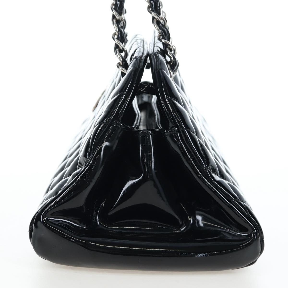 CHANEL Matelasse Mademoiselle Bowling Bag Patent Black Silver CC Auth yk20960V