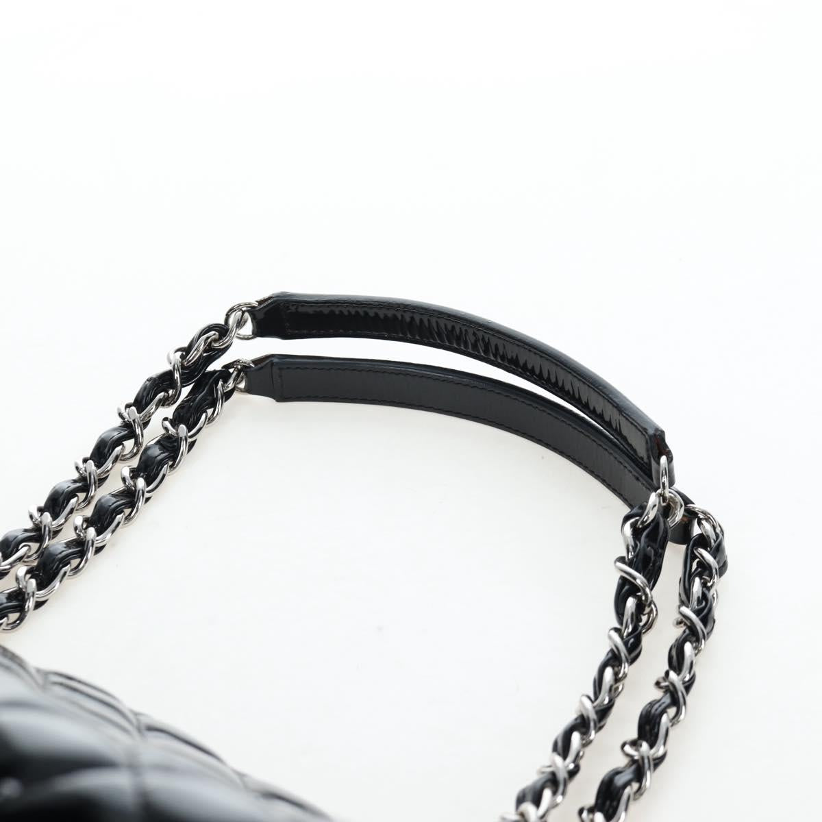 CHANEL Matelasse Mademoiselle Bowling Bag Patent Black Silver CC Auth yk20960V
