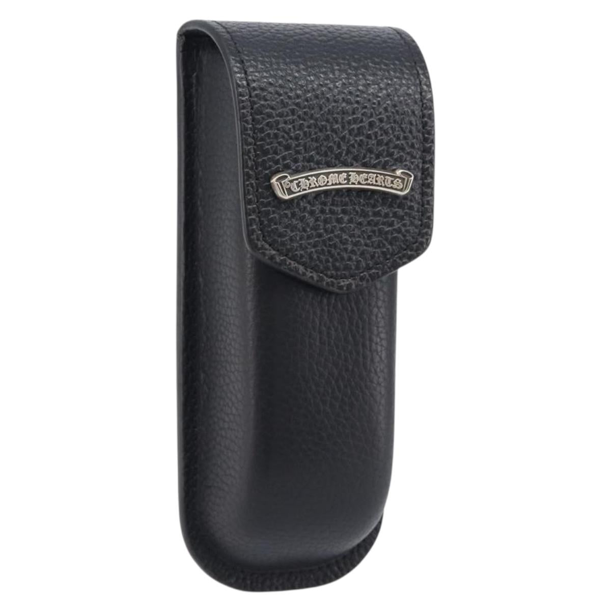 Chrome Hearts Glasses Case Leather Black Silver Auth yk20961M