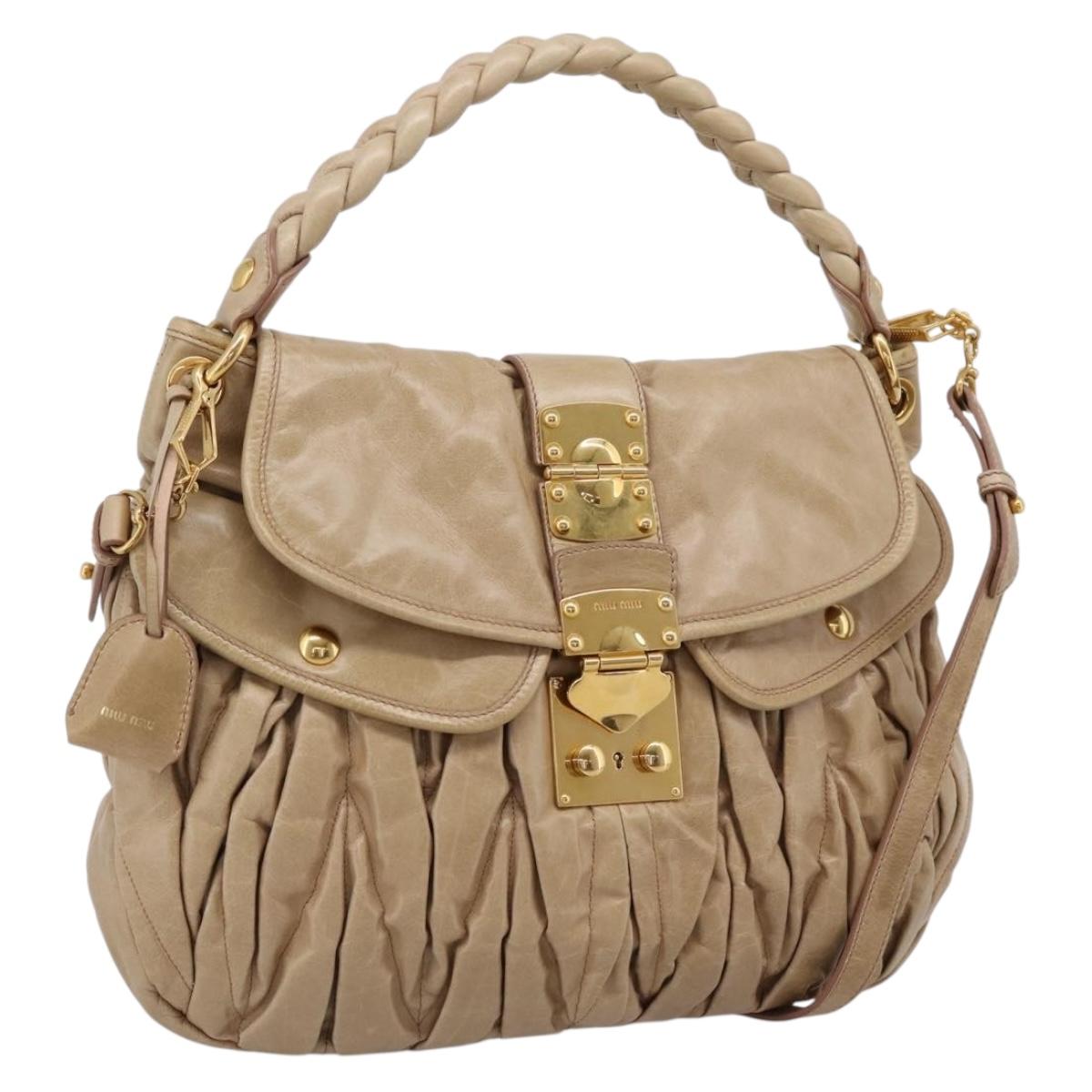 Miu Miu Matelasse Shoulder Bag Leather 2way Beige Gold Auth yk20963V