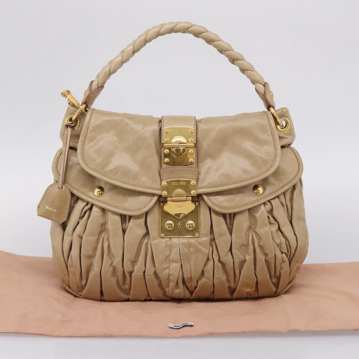 Miu Miu Matelasse Shoulder Bag Leather 2way Beige Gold Auth yk20963V