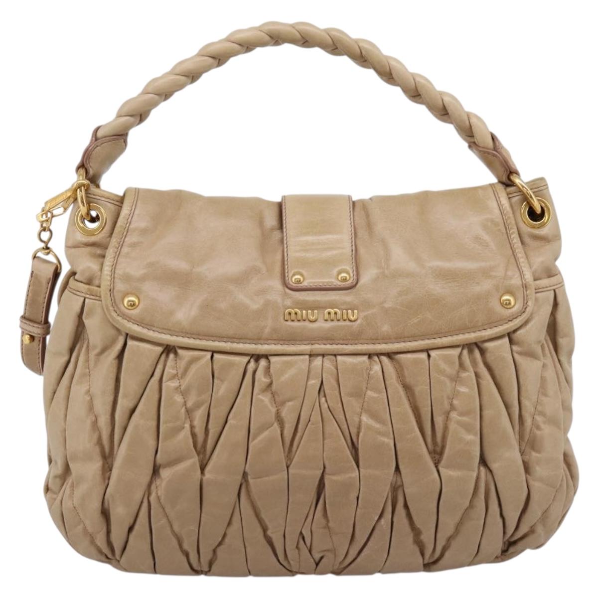 Miu Miu Matelasse Shoulder Bag Leather 2way Beige Gold Auth yk20963V