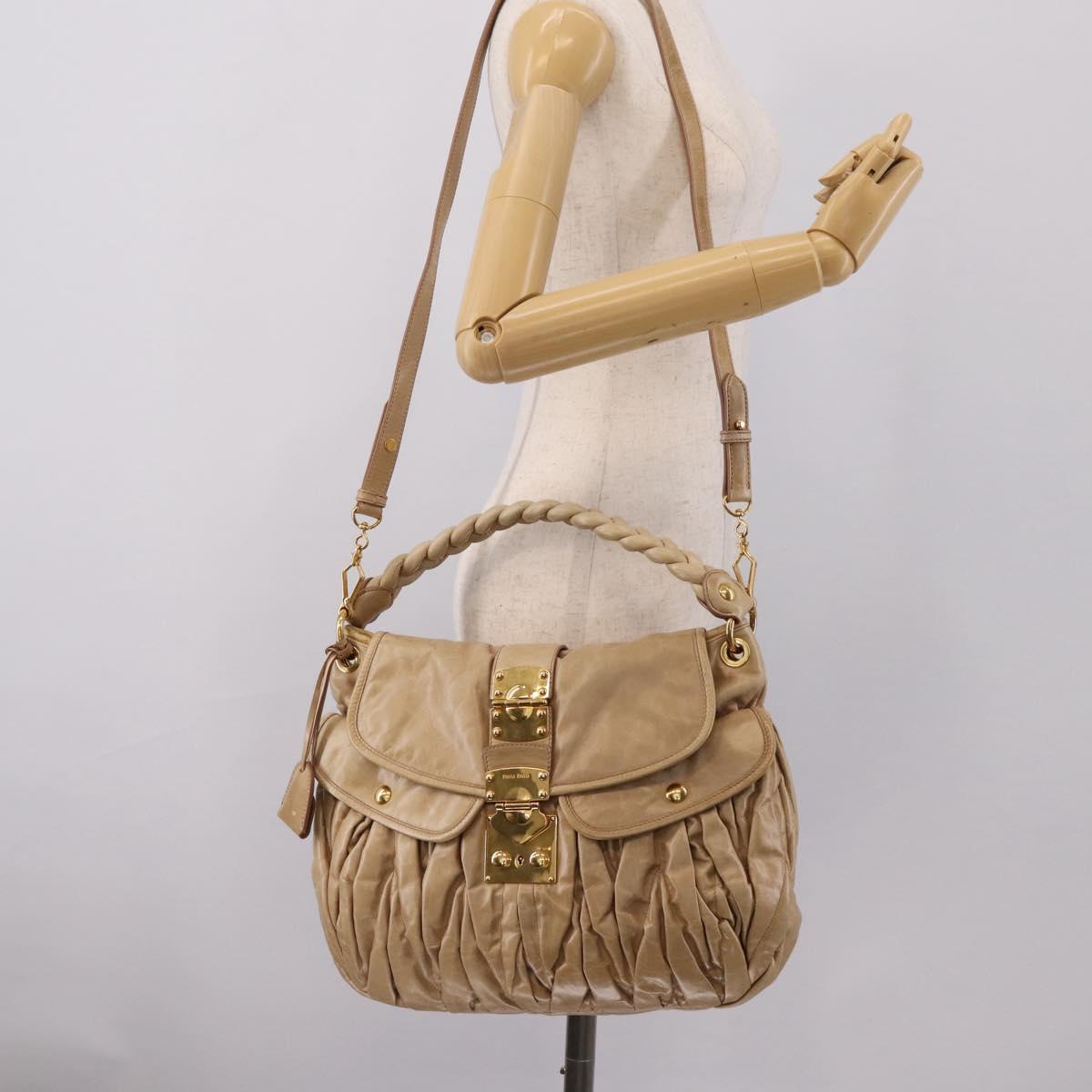 Miu Miu Matelasse Shoulder Bag Leather 2way Beige Gold Auth yk20963V
