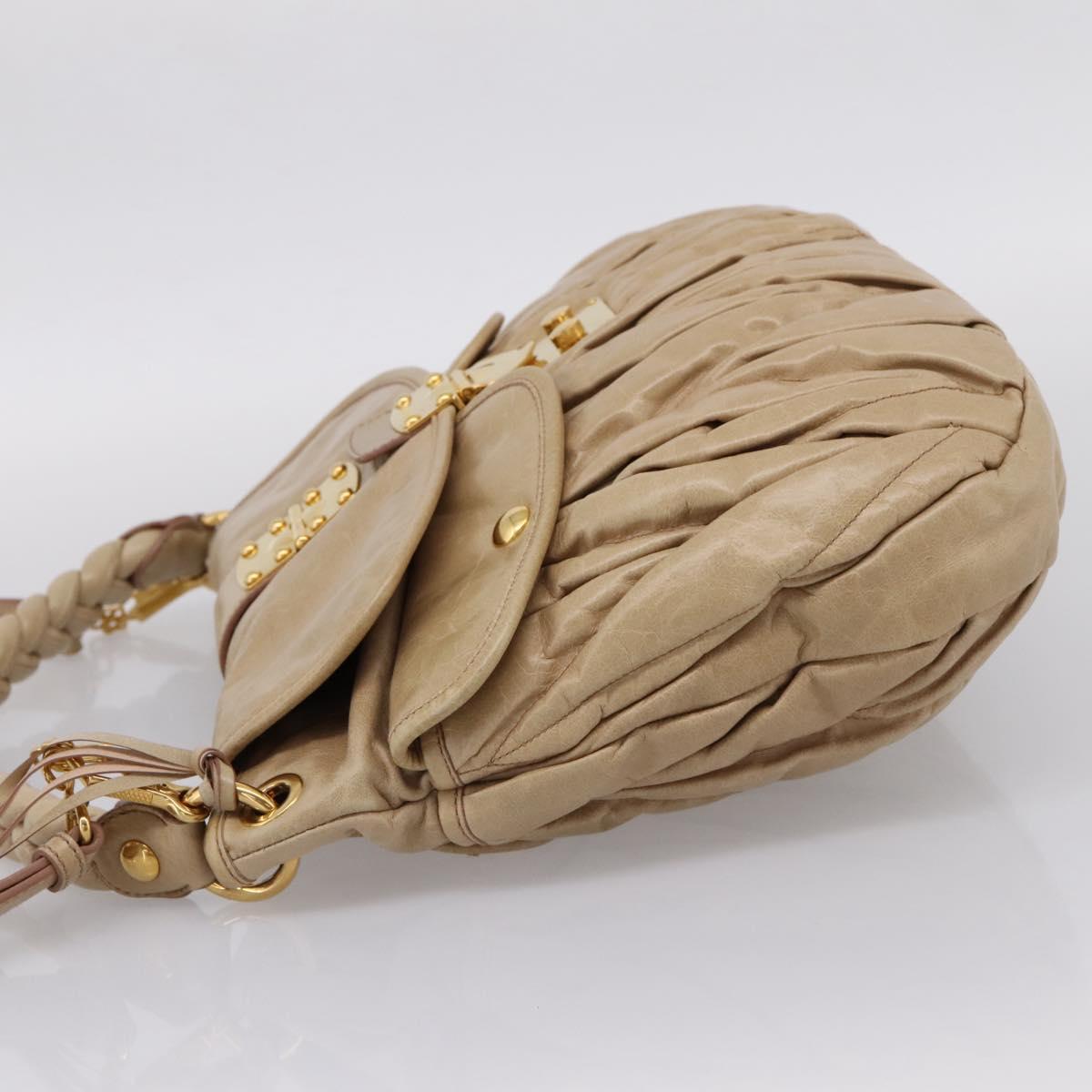 Miu Miu Matelasse Shoulder Bag Leather 2way Beige Gold Auth yk20963V