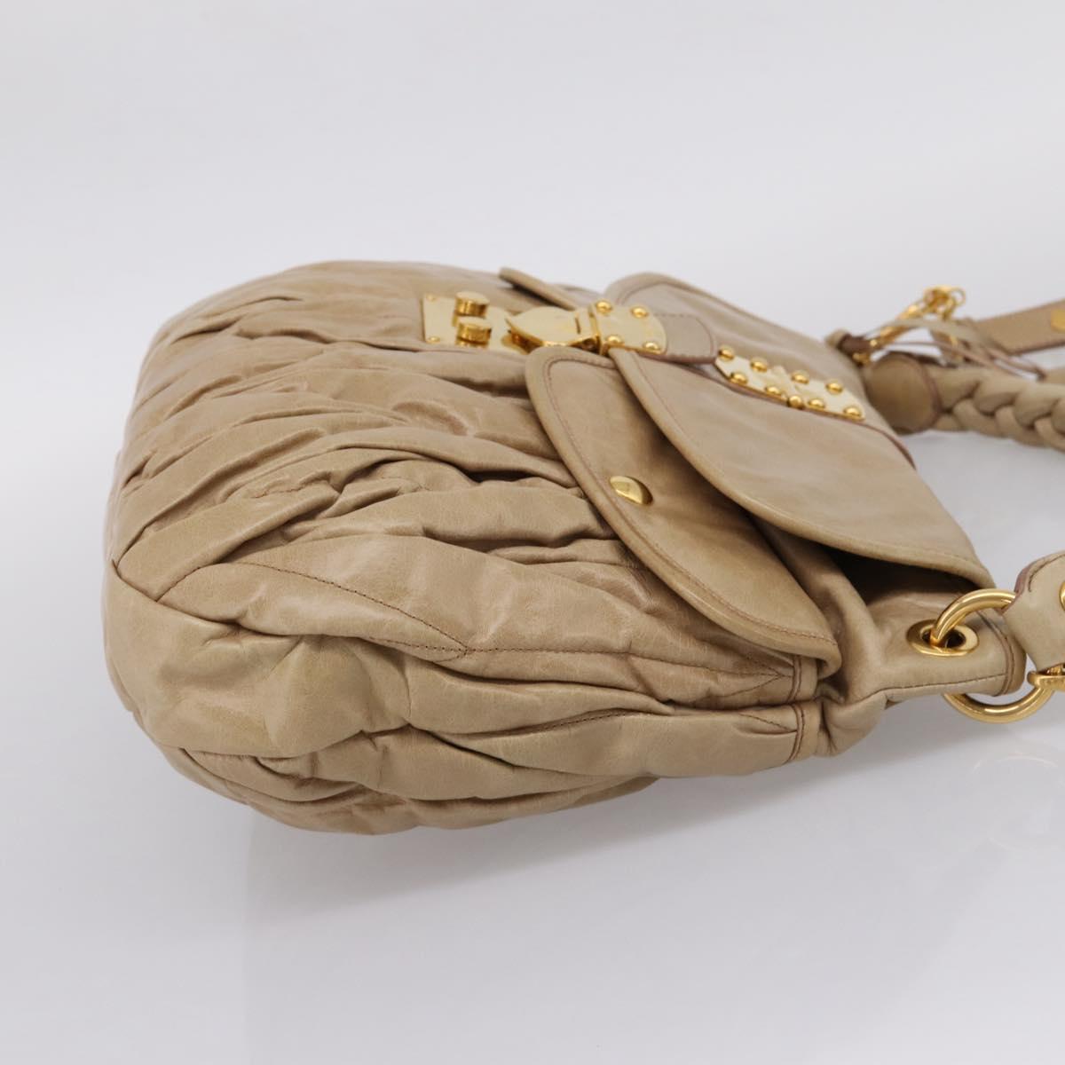 Miu Miu Matelasse Shoulder Bag Leather 2way Beige Gold Auth yk20963V