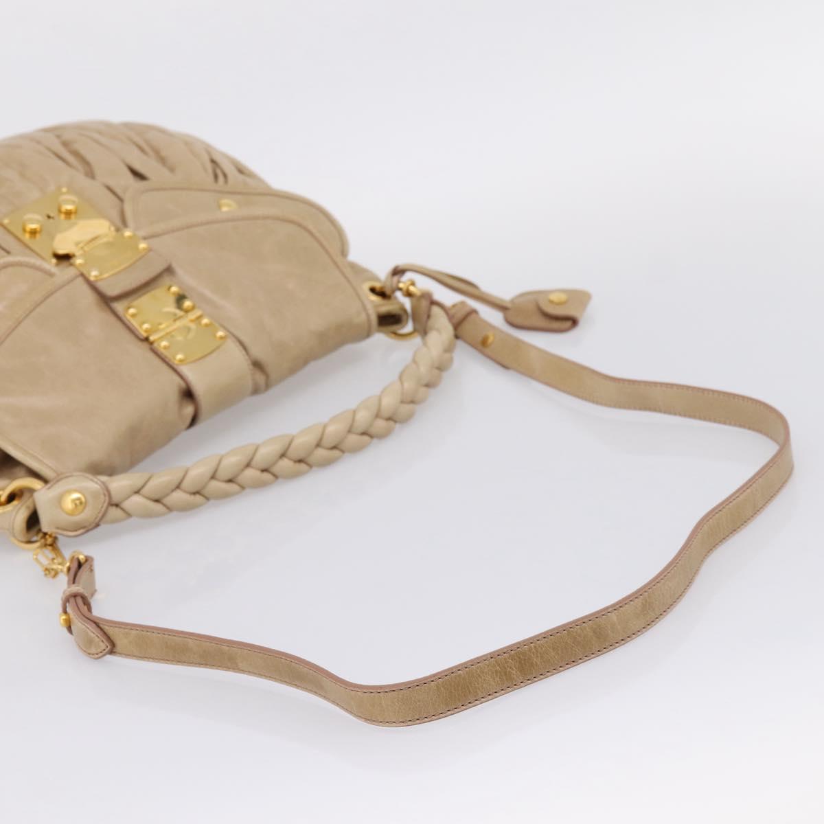 Miu Miu Matelasse Shoulder Bag Leather 2way Beige Gold Auth yk20963V