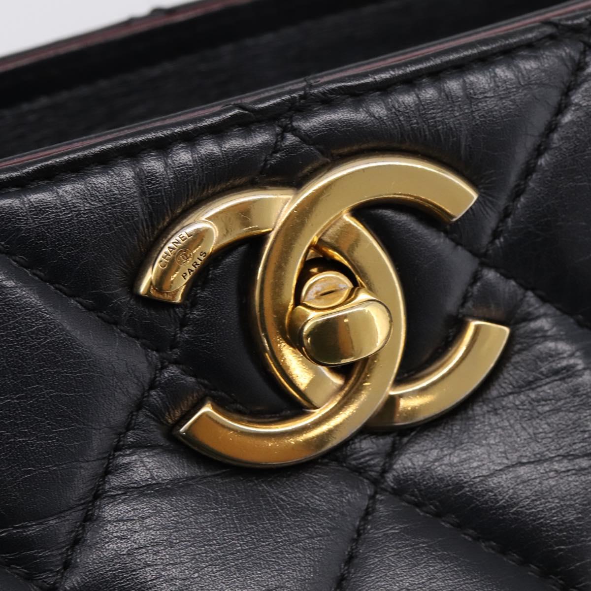 CHANEL Matelasse Chain Shoulder Bag Leather Black Gold CC Auth yk20969V