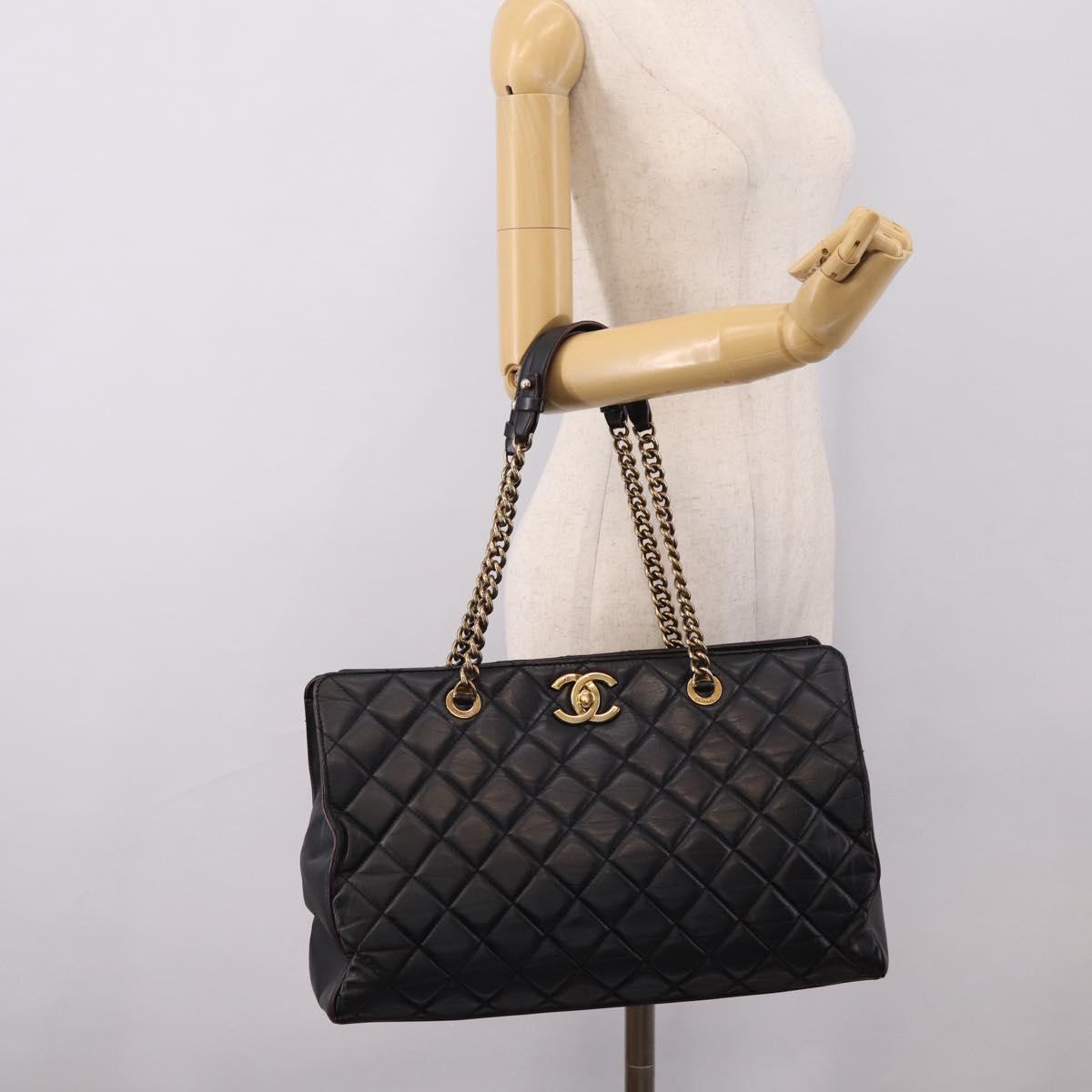 CHANEL Matelasse Chain Shoulder Bag Leather Black Gold CC Auth yk20969V
