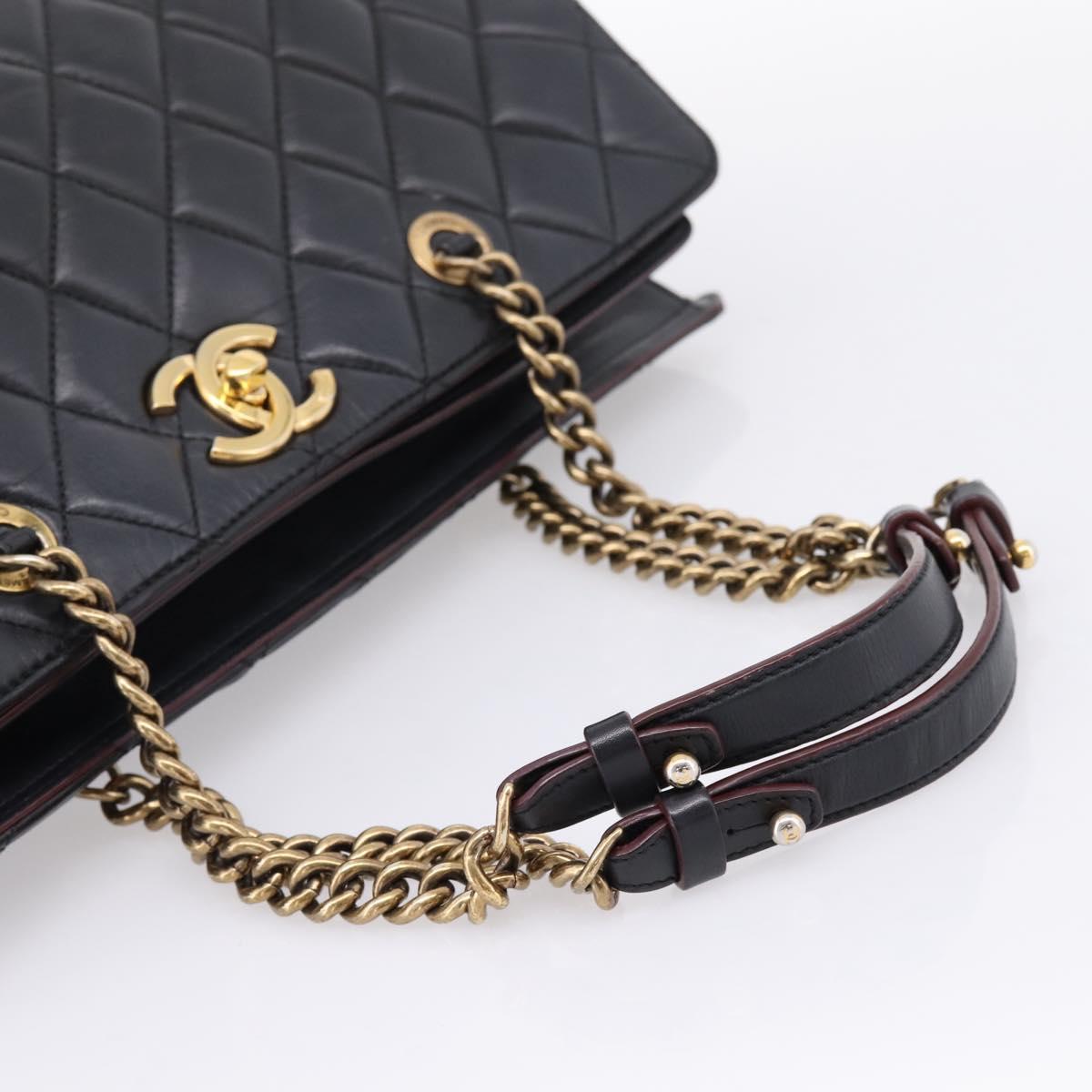 CHANEL Matelasse Chain Shoulder Bag Leather Black Gold CC Auth yk20969V