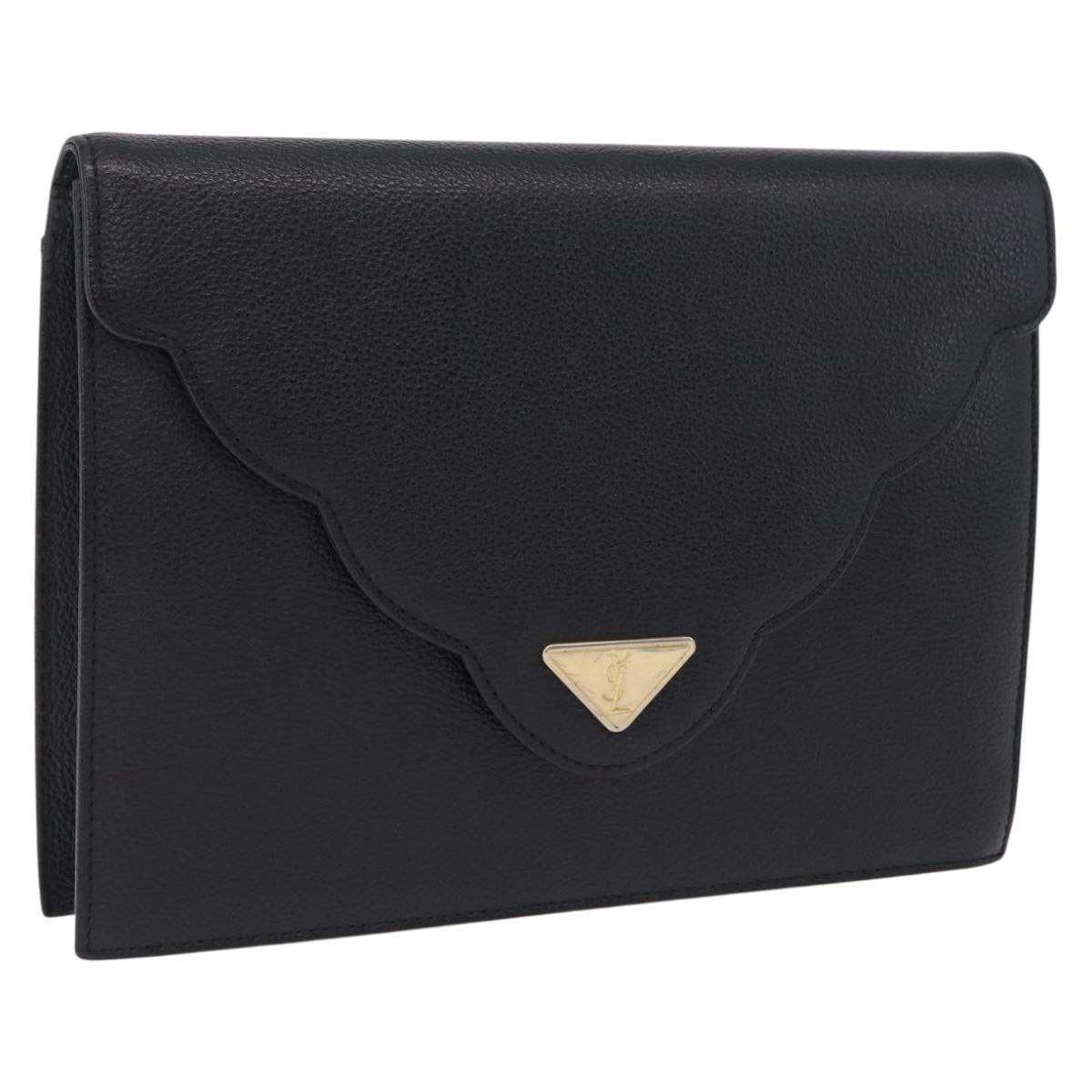 Saint Laurent Clutch Bag Leather Black Gold Auth yk20971V