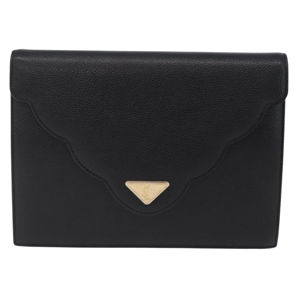 Saint Laurent Clutch Bag Leather Black Gold Auth yk20971V