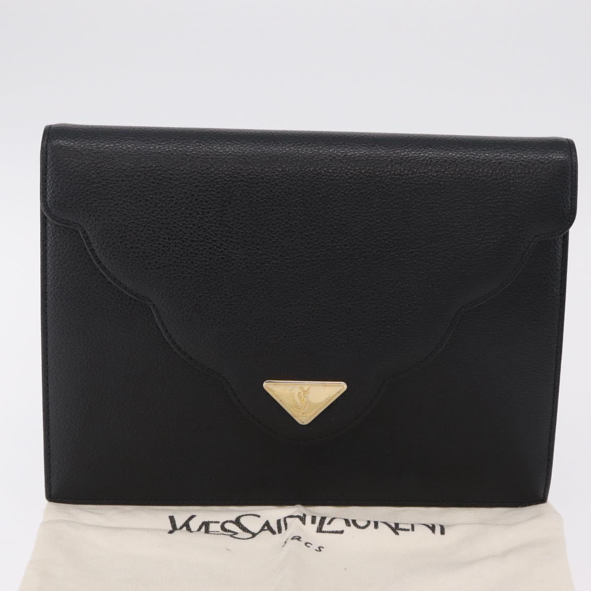 Saint Laurent Clutch Bag Leather Black Gold Auth yk20971V