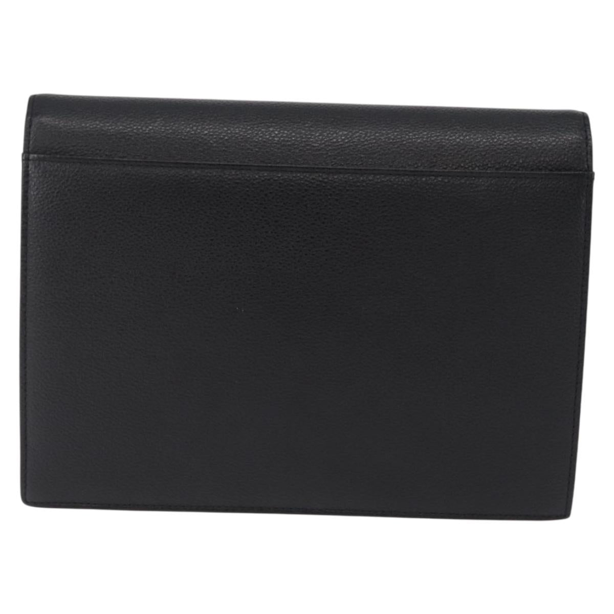 Saint Laurent Clutch Bag Leather Black Gold Auth yk20971V