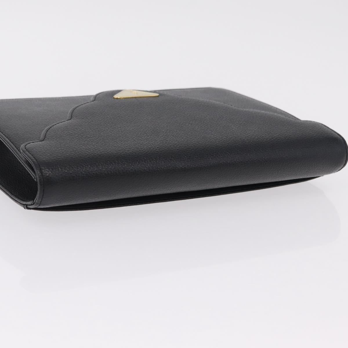 Saint Laurent Clutch Bag Leather Black Gold Auth yk20971V