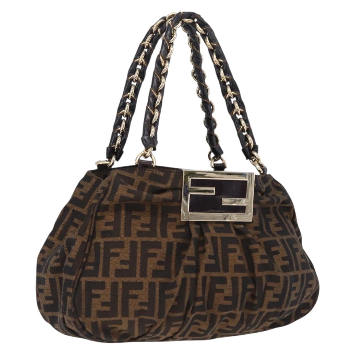 FENDI Zucca Canvas Chain Mia Hand Bag Black Brown Auth yk20978SAV