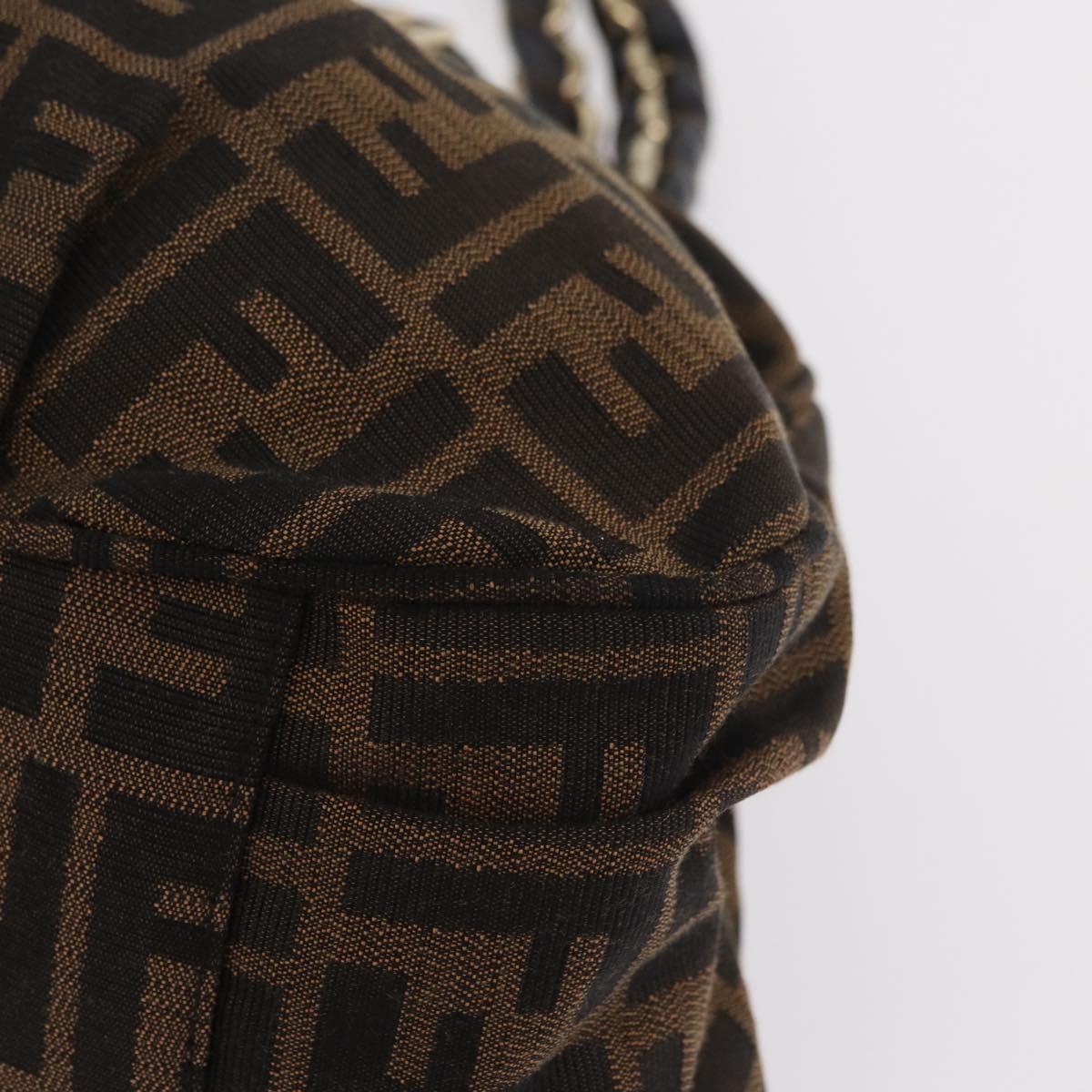 FENDI Zucca Canvas Chain Mia Hand Bag Black Brown Auth yk20978SAV