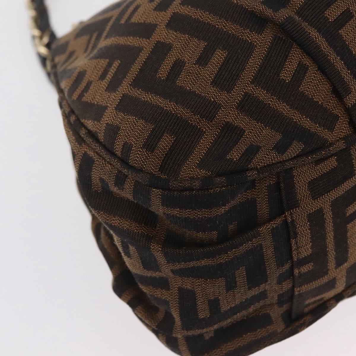 FENDI Zucca Canvas Chain Mia Hand Bag Black Brown Auth yk20978SAV