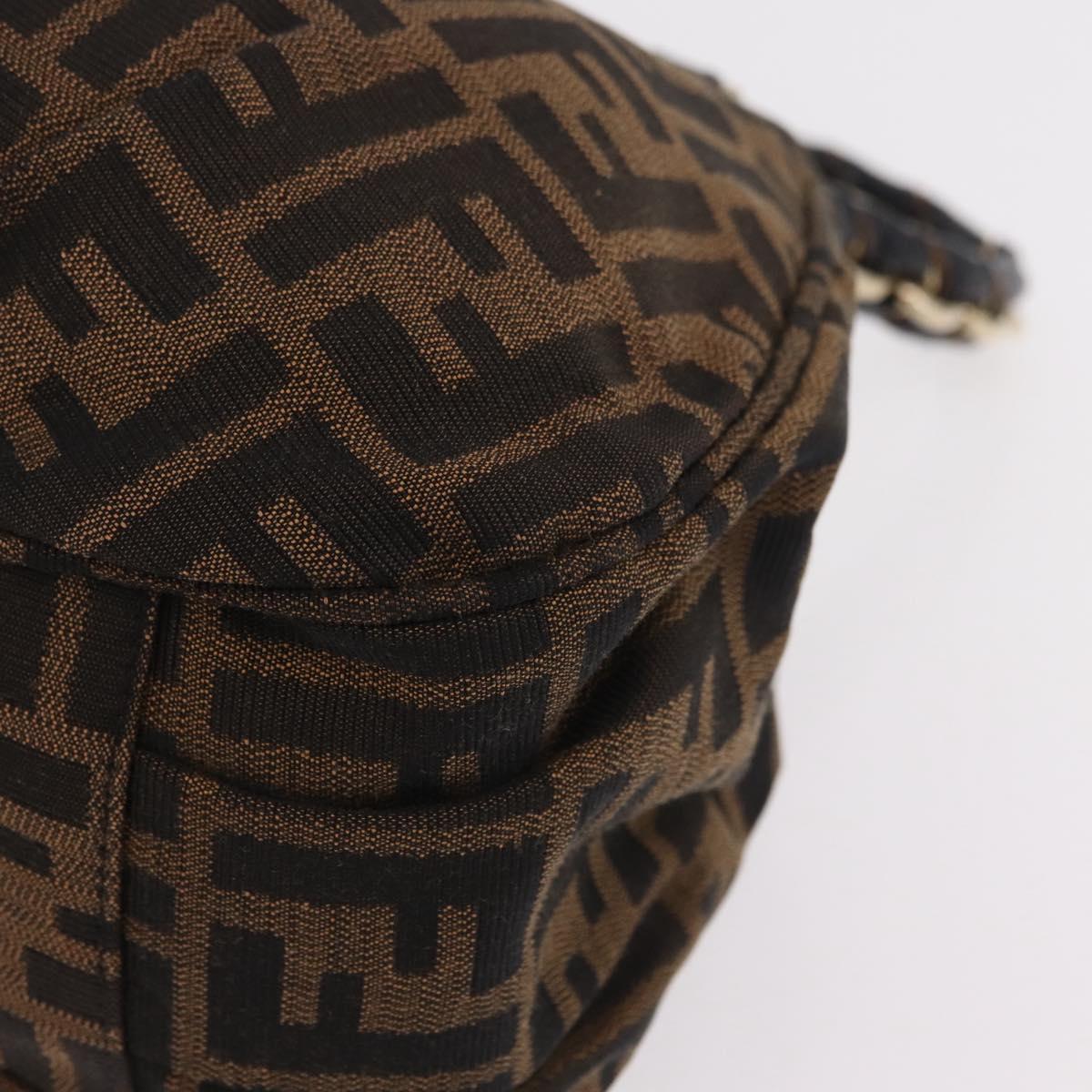 FENDI Zucca Canvas Chain Mia Hand Bag Black Brown Auth yk20978SAV
