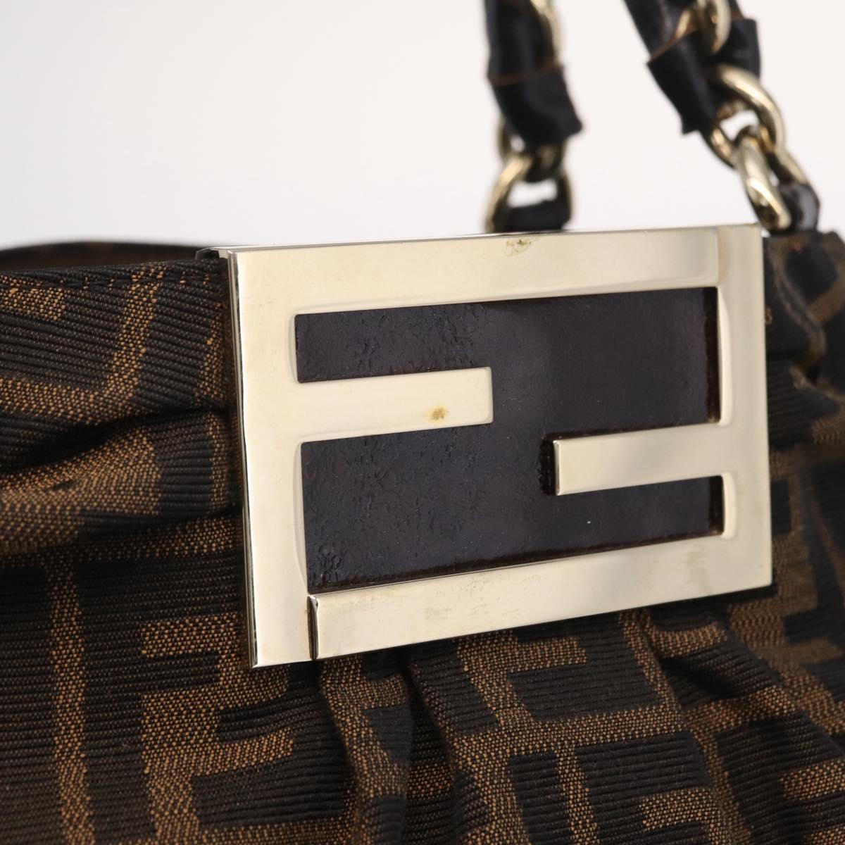 FENDI Zucca Canvas Chain Mia Hand Bag Black Brown Auth yk20978SAV