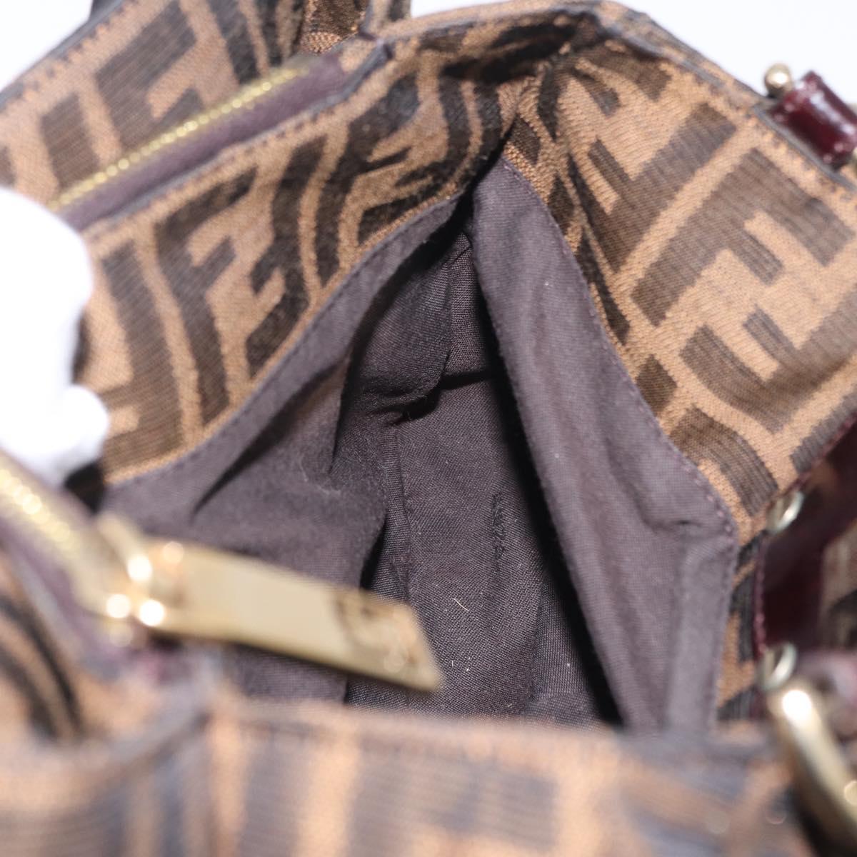 FENDI Zucca Canvas Chain Mia Hand Bag Black Brown Auth yk20978SAV