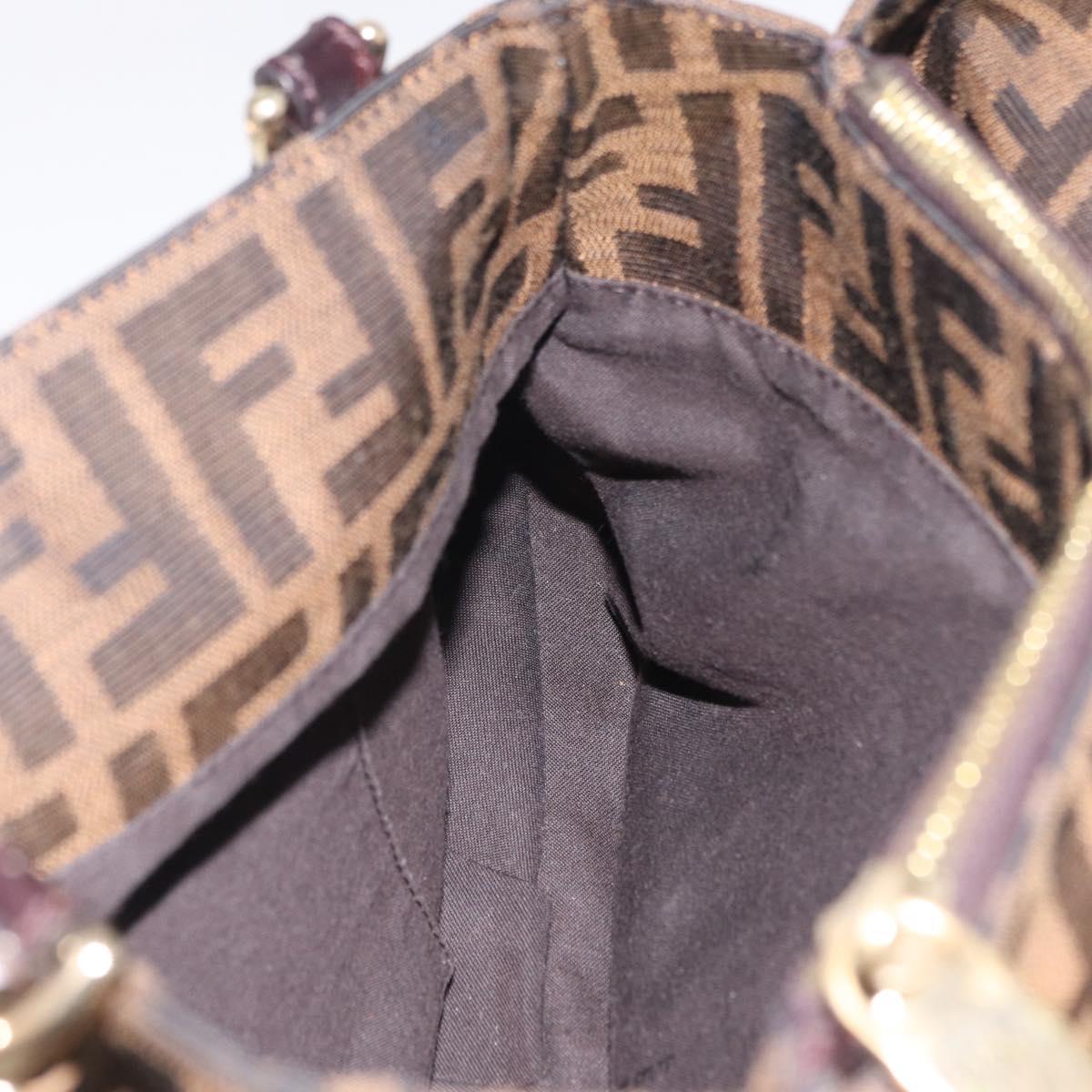 FENDI Zucca Canvas Chain Mia Hand Bag Black Brown Auth yk20978SAV