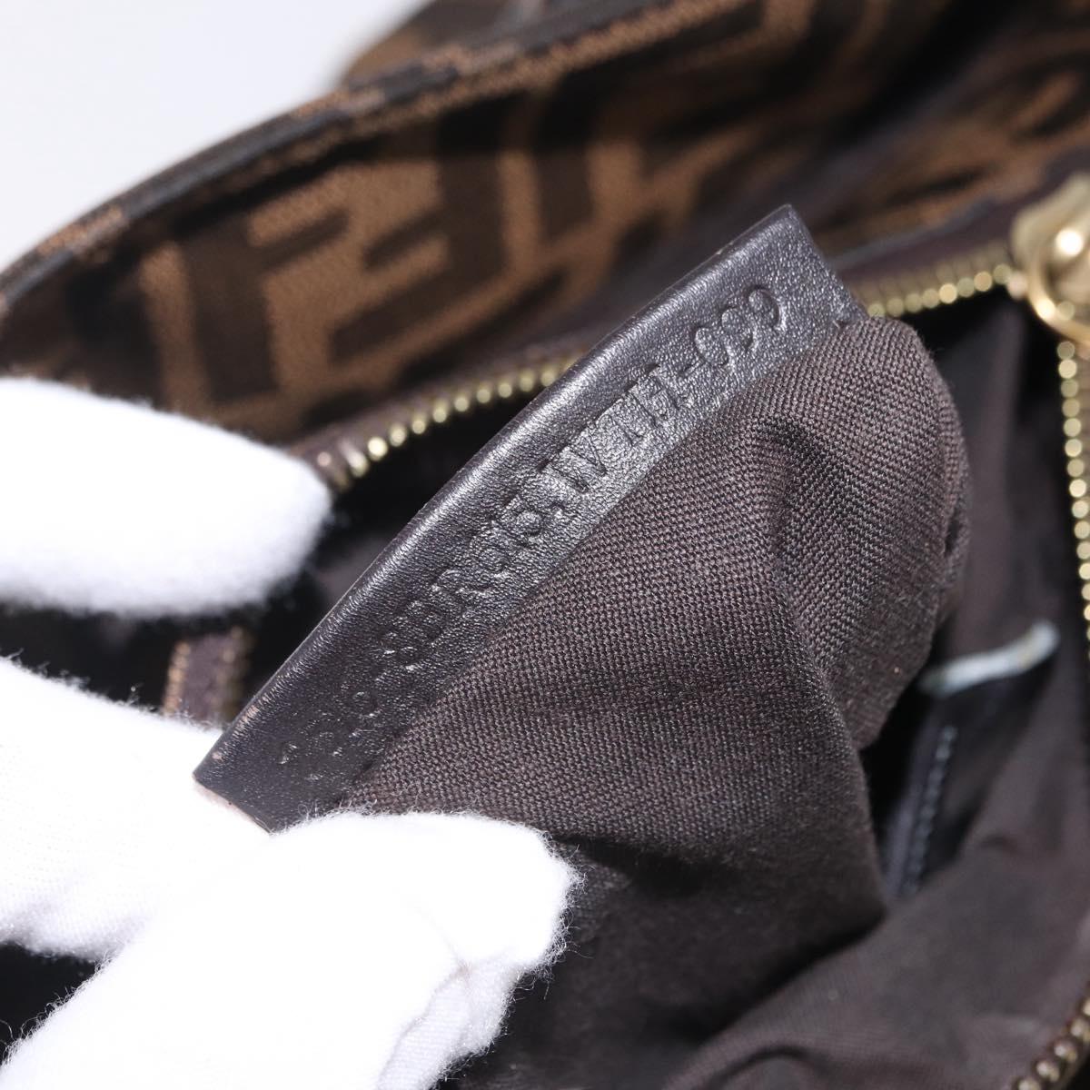 FENDI Zucca Canvas Chain Mia Hand Bag Black Brown Auth yk20978SAV