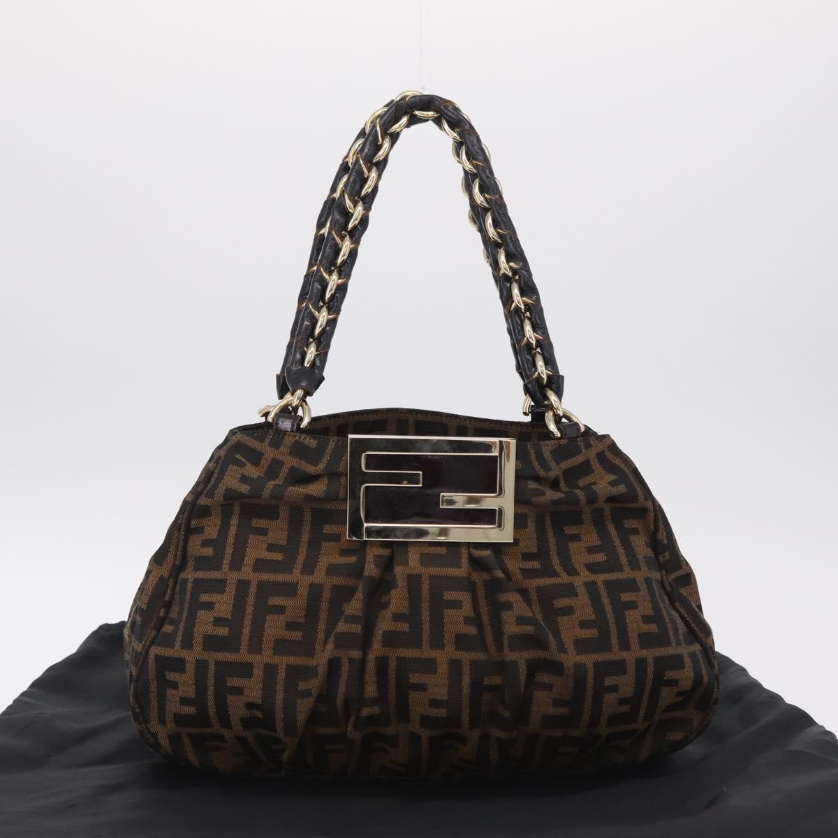 FENDI Zucca Canvas Chain Mia Hand Bag Black Brown Auth yk20978SAV