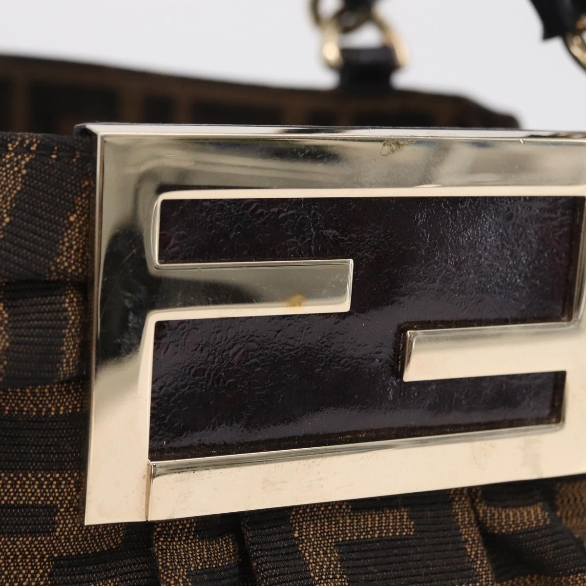 FENDI Zucca Canvas Chain Mia Hand Bag Black Brown Auth yk20978SAV
