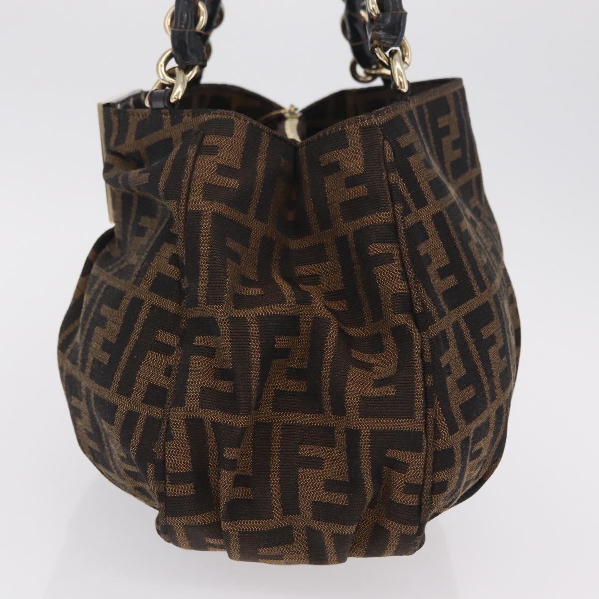 FENDI Zucca Canvas Chain Mia Hand Bag Black Brown Auth yk20978SAV