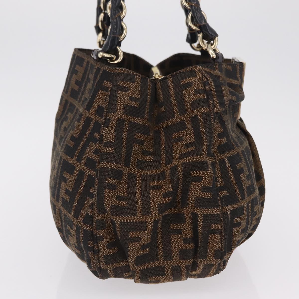 FENDI Zucca Canvas Chain Mia Hand Bag Black Brown Auth yk20978SAV
