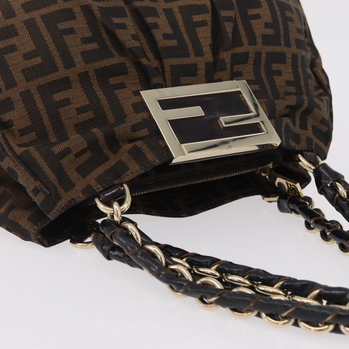 FENDI Zucca Canvas Chain Mia Hand Bag Black Brown Auth yk20978SAV
