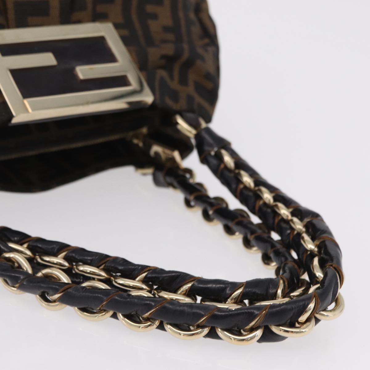 FENDI Zucca Canvas Chain Mia Hand Bag Black Brown Auth yk20978SAV