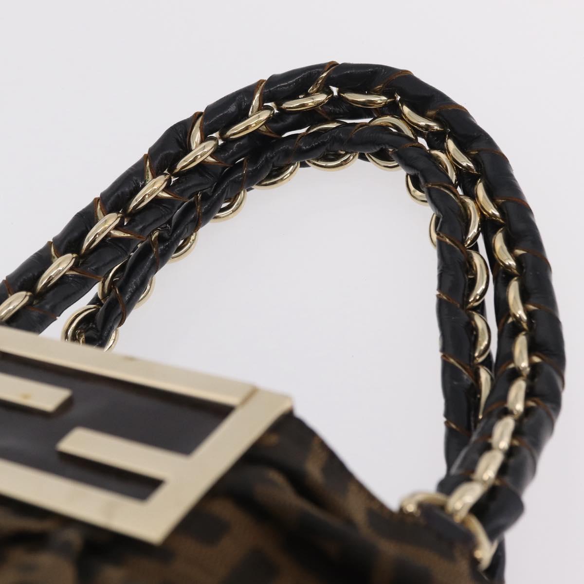 FENDI Zucca Canvas Chain Mia Hand Bag Black Brown Auth yk20978SAV