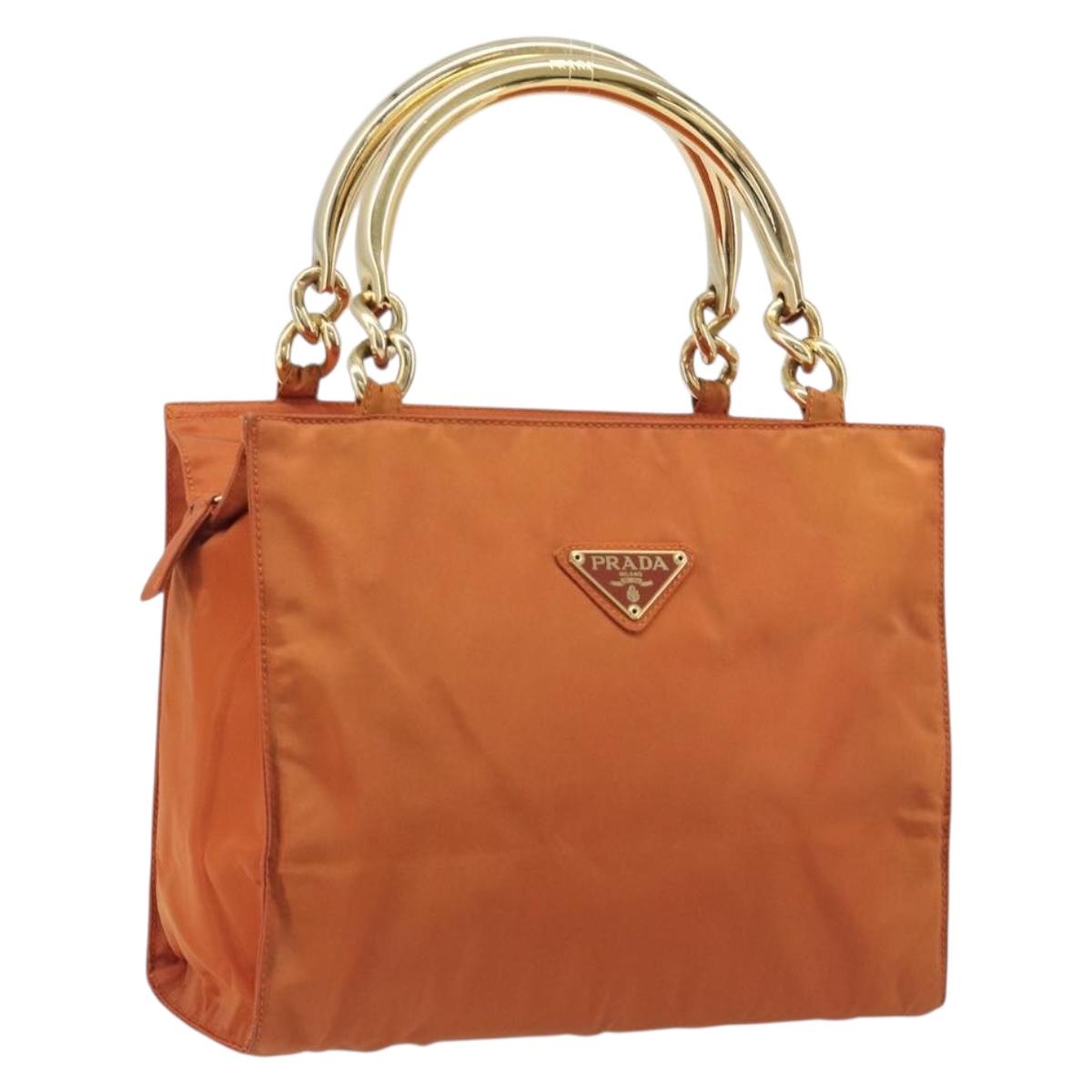 PRADA Hand Bag Nylon Orange Gold Auth yk20984A