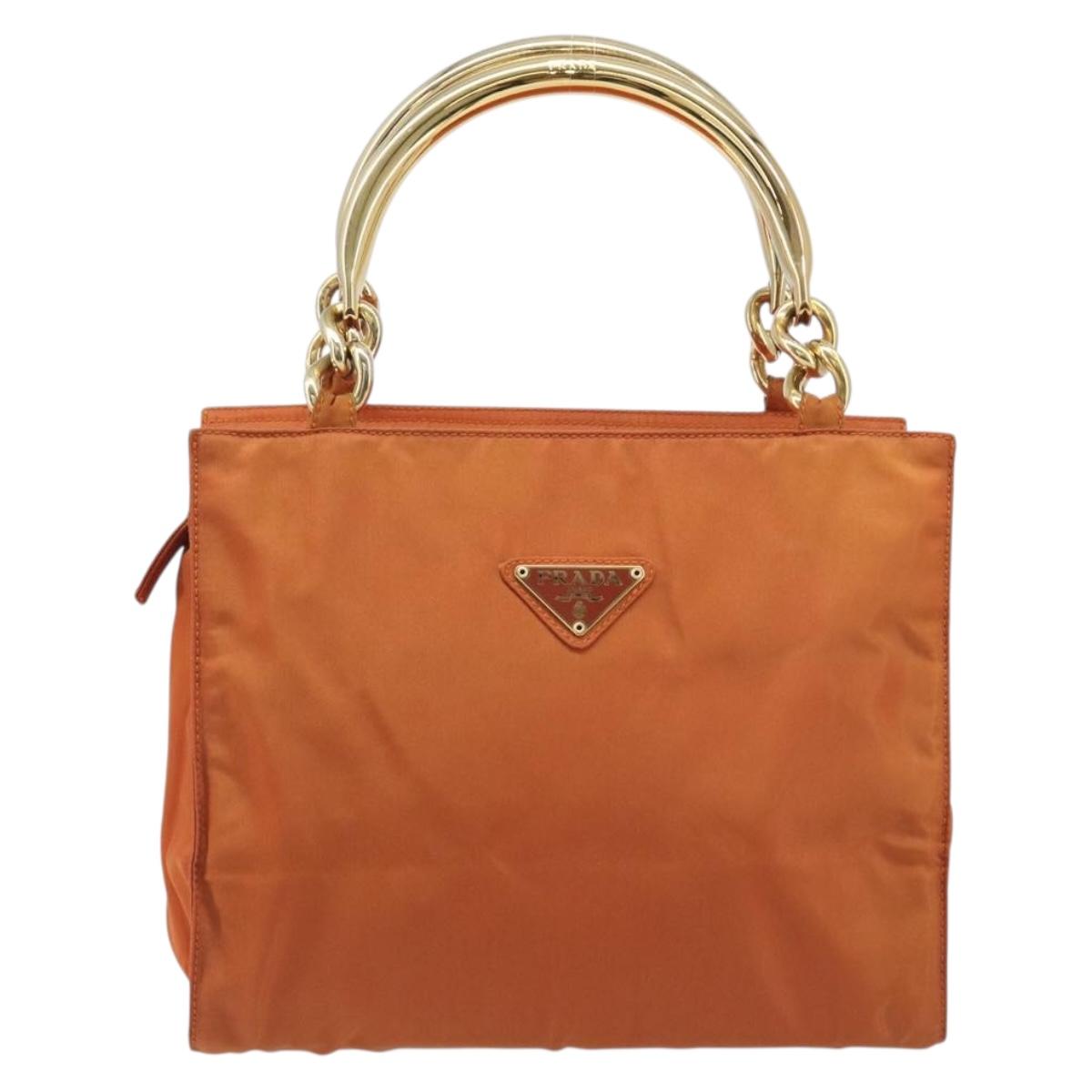 PRADA Hand Bag Nylon Orange Gold Auth yk20984A