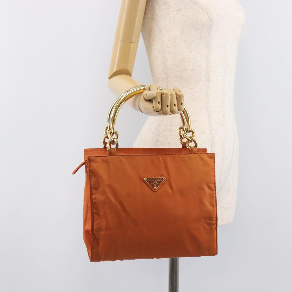PRADA Hand Bag Nylon Orange Gold Auth yk20984A