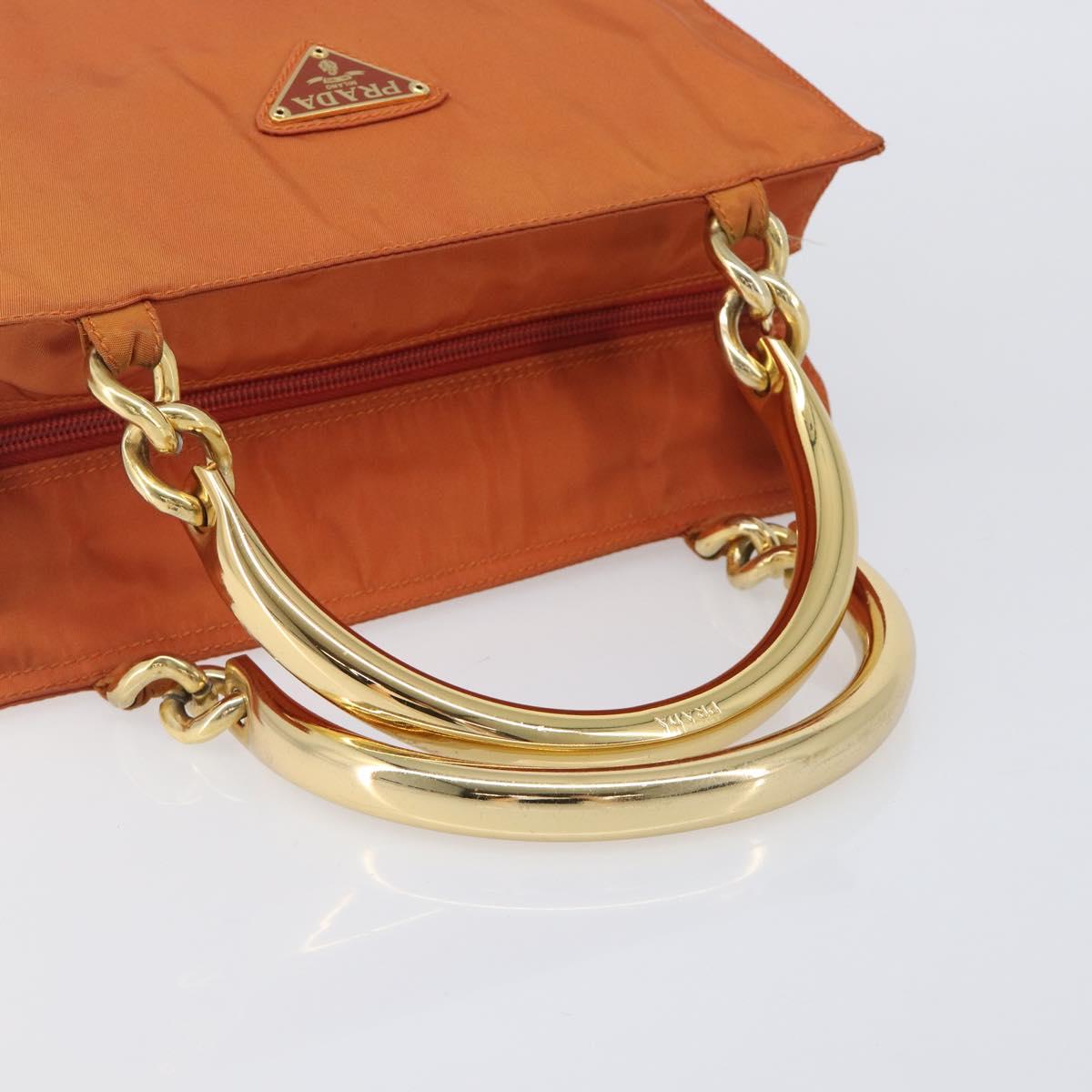 PRADA Hand Bag Nylon Orange Gold Auth yk20984A