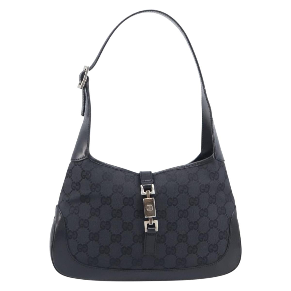GUCCI Jackie Shoulder Bag GG Canvas Black Silver 001 3735 Auth yk20990V