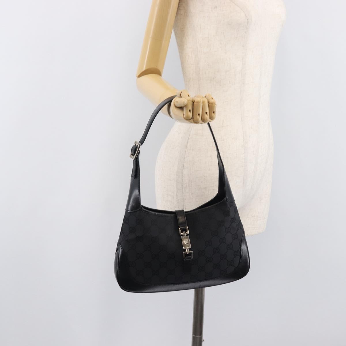 GUCCI Jackie Shoulder Bag GG Canvas Black Silver 001 3735 Auth yk20990V