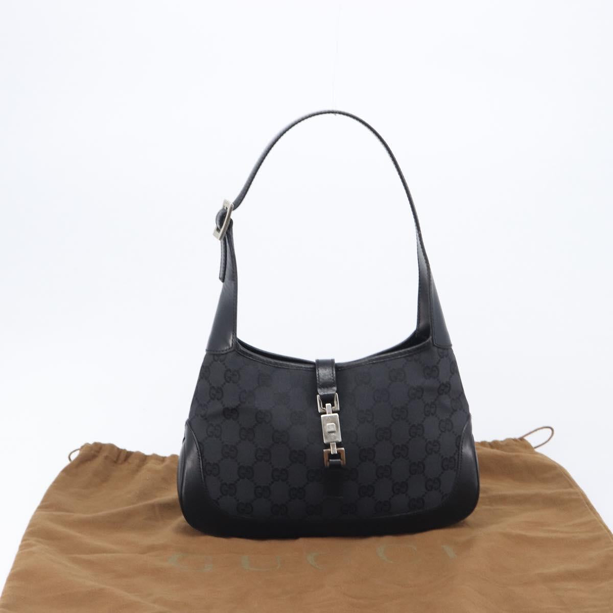 GUCCI Jackie Shoulder Bag GG Canvas Black Silver 001 3735 Auth yk20990V