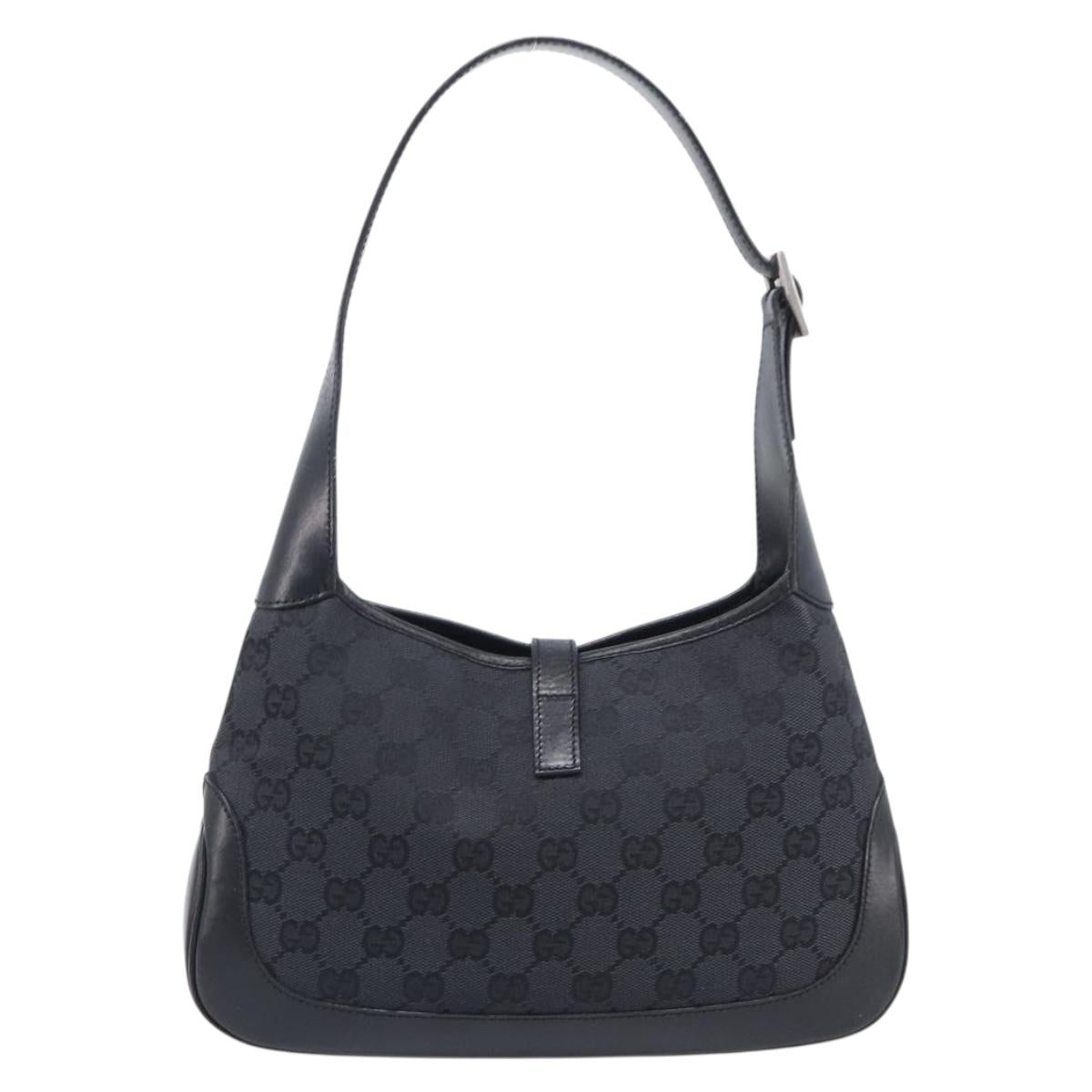 GUCCI Jackie Shoulder Bag GG Canvas Black Silver 001 3735 Auth yk20990V