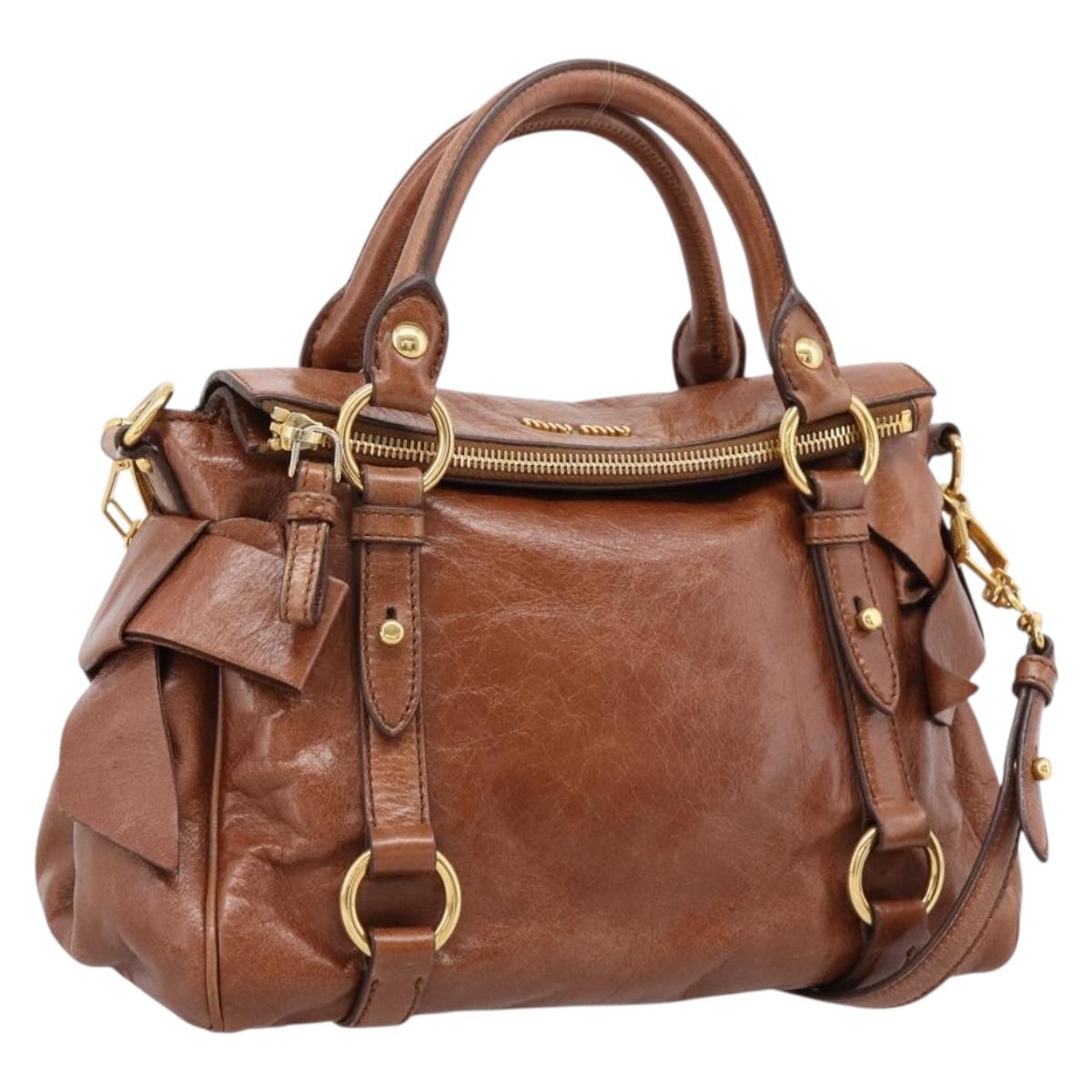 Miu Miu Hand Bag Leather 2way Brown Gold Auth yk20994V