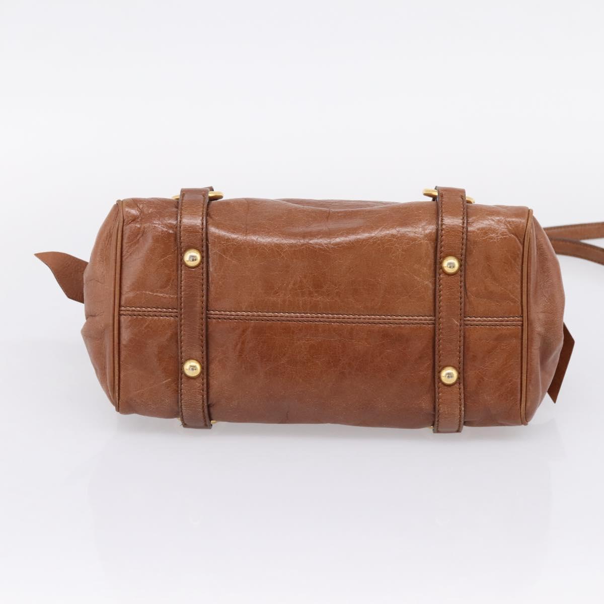 Miu Miu Hand Bag Leather 2way Brown Gold Auth yk20994V