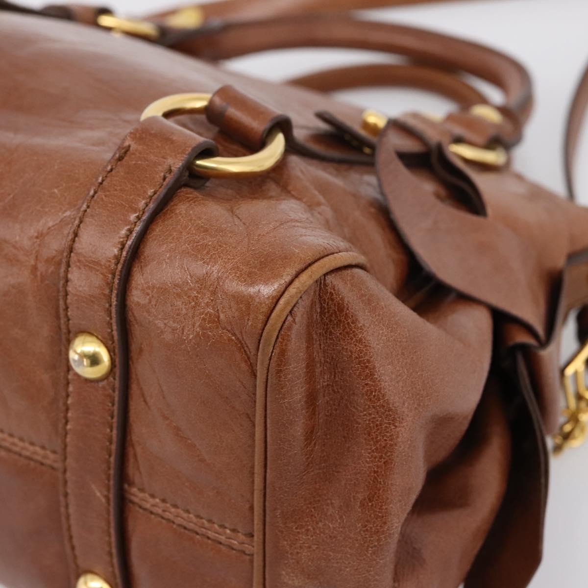 Miu Miu Hand Bag Leather 2way Brown Gold Auth yk20994V