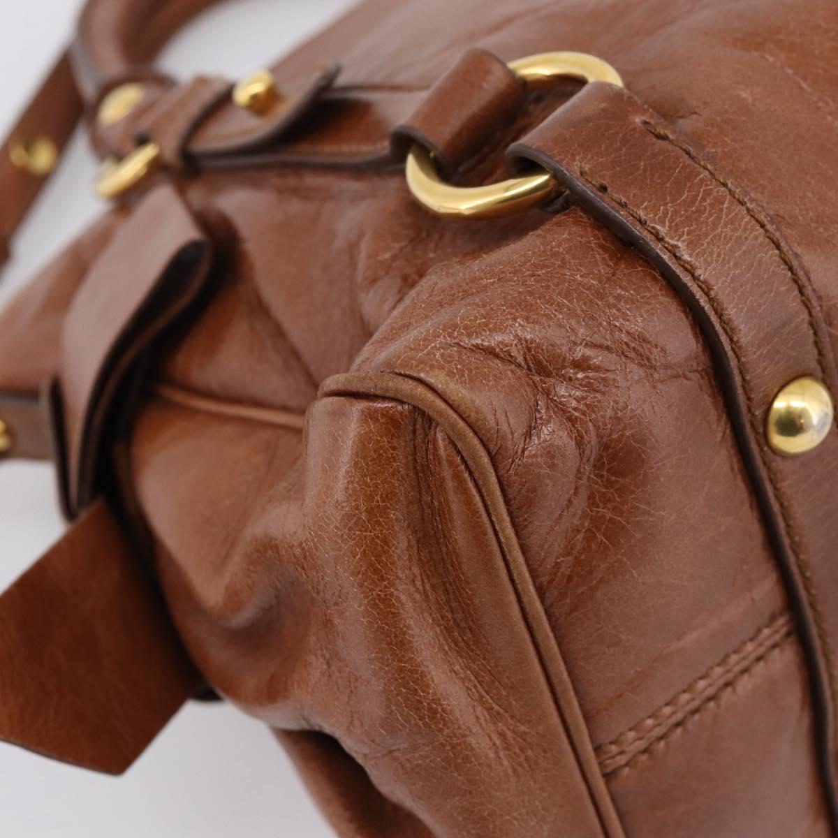 Miu Miu Hand Bag Leather 2way Brown Gold Auth yk20994V